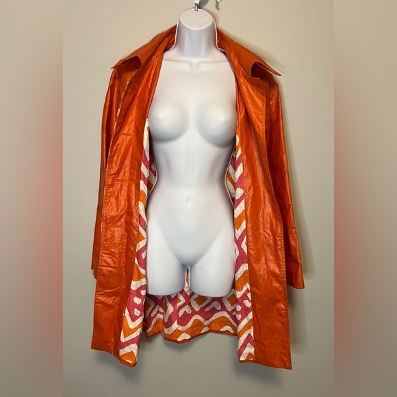 Custom Designer Quadrille Orange Trench Coat - Picture 1 of 5